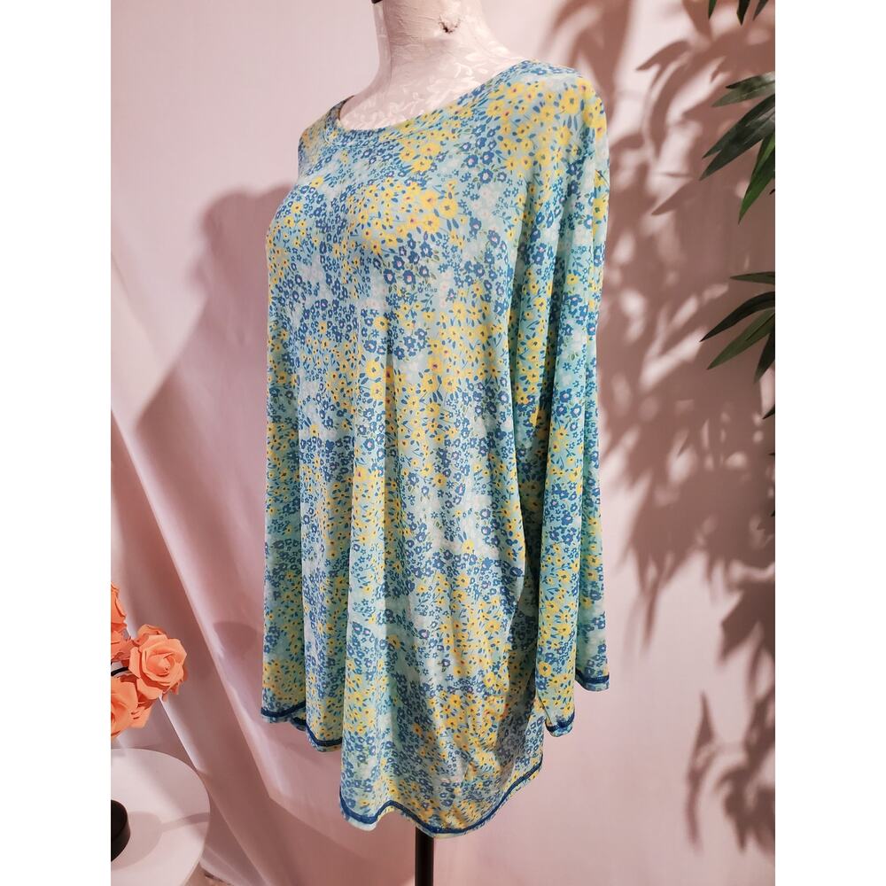 Logo Layers Floral Lightweight Mesh Long Sleeve Top Size 2X Summer Casual Blue - Picture 2 of 11